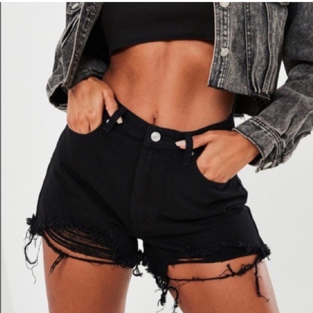 Missguided high rise black denim distressed jean shorts